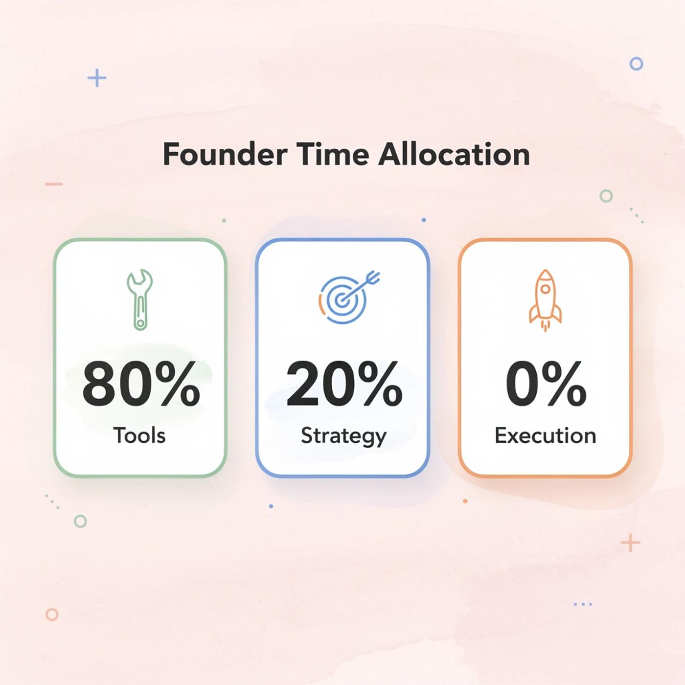 Statistics showing founder time allocation between tools, research, and strategy planning