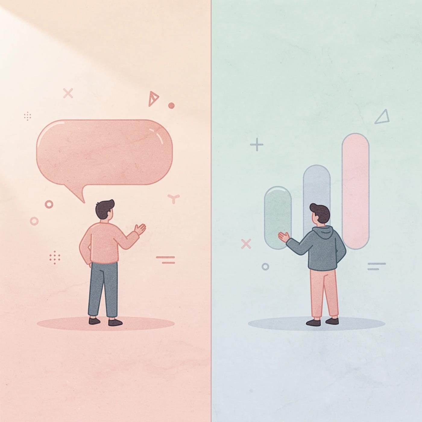 Split scene showing the contrast between product development and business challenges