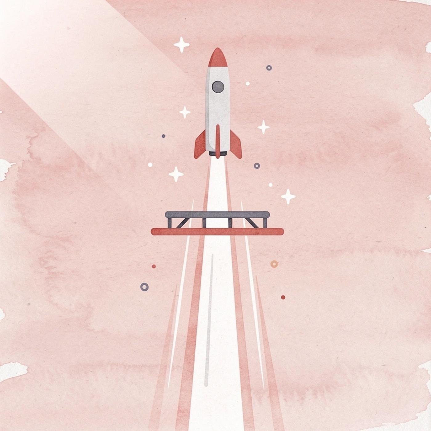 Rocket launching upward representing app idea transformation into business