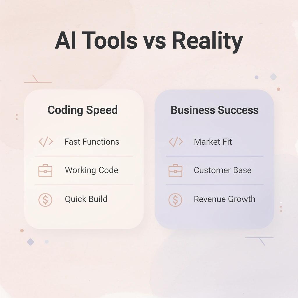 Comparison chart showing coding speed versus business success factors
