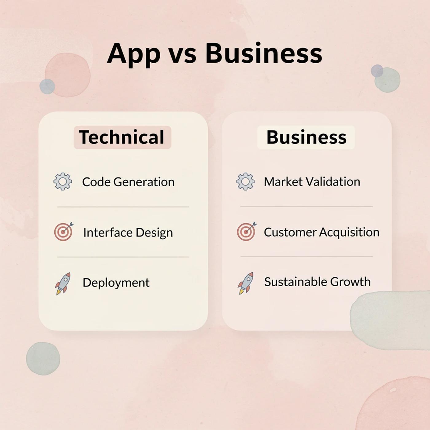 Comparison chart showing technical tasks versus business challenges
