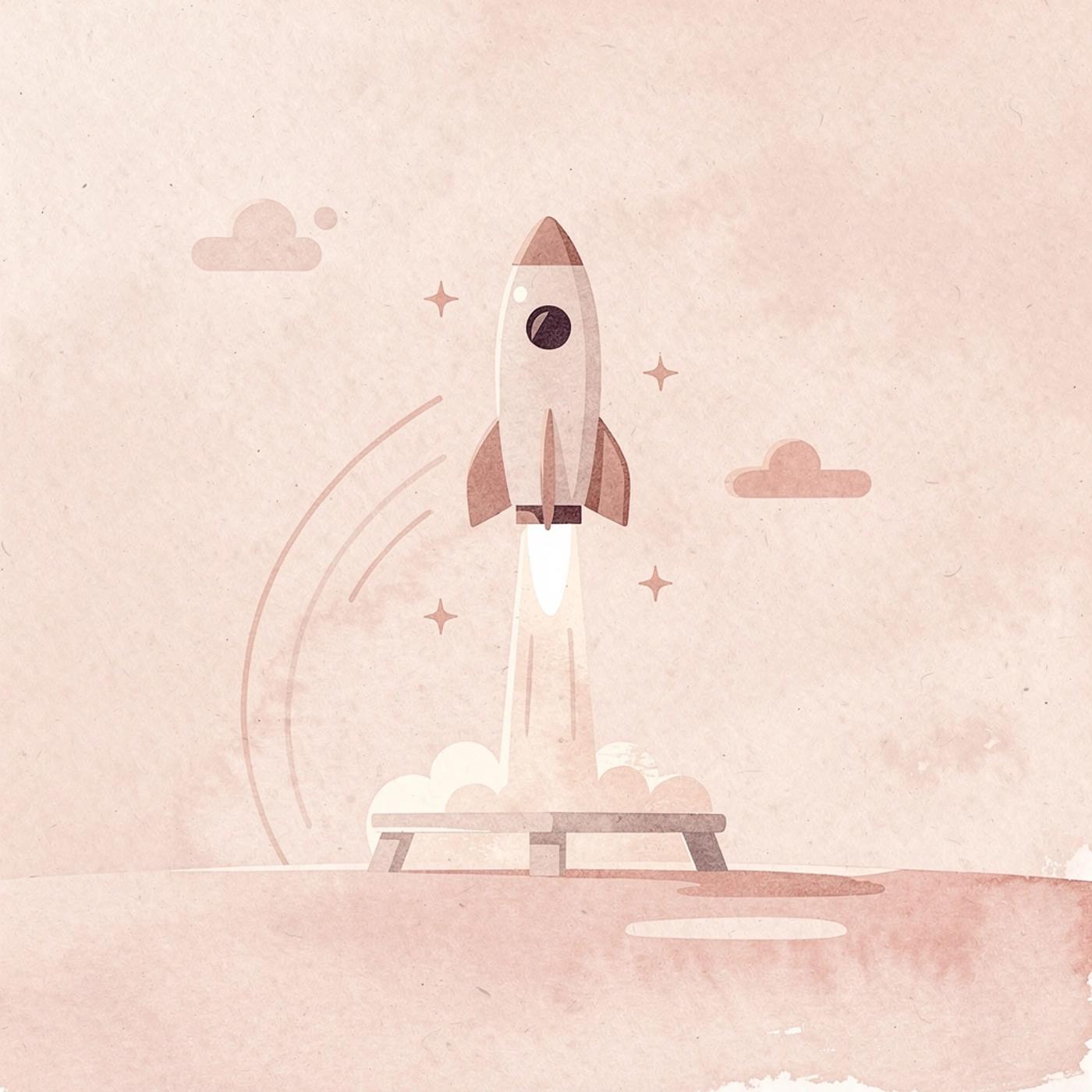 Product launching from platform representing the starting line