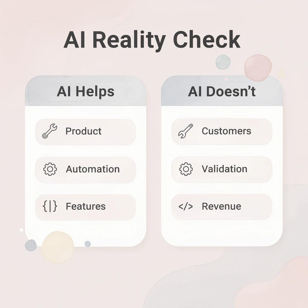 Comparison table showing what AI helps with versus what it doesn't help with