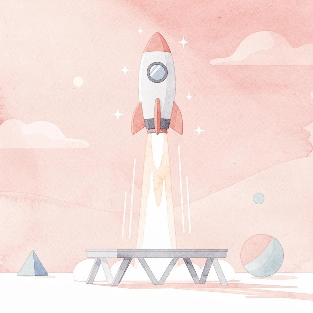 Launch scene representing turning a business idea into a real product