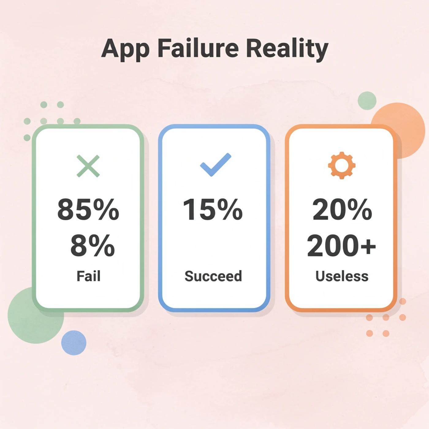 Statistics showing app failure rates and feature trap
