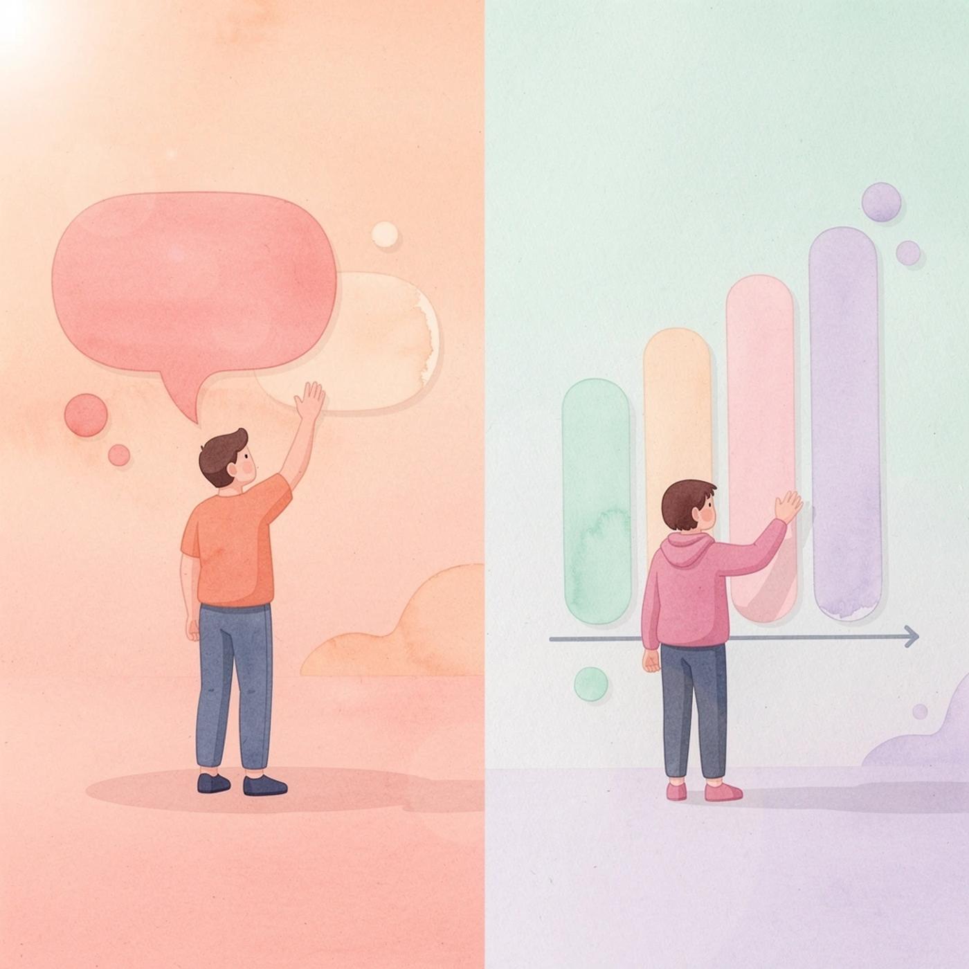 Split scene illustration contrasting app building versus user adoption challenges