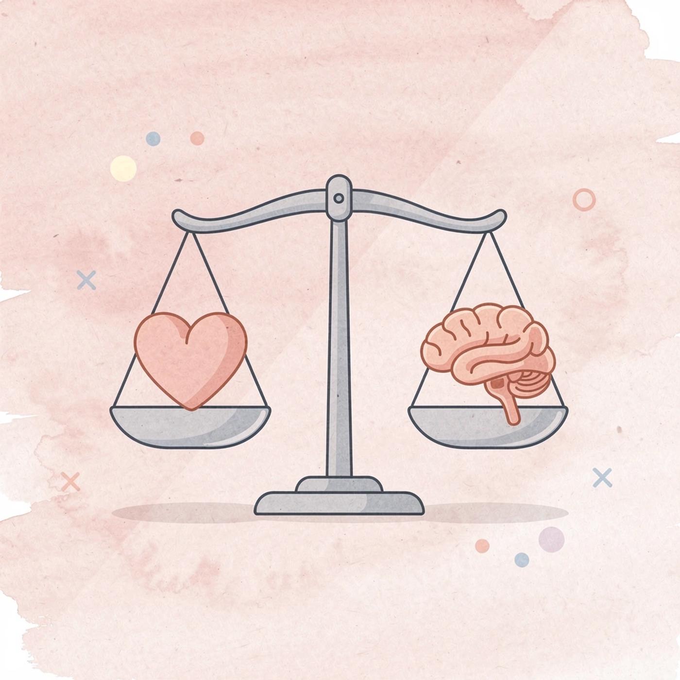 Balance scale showing human intelligence and AI working together
