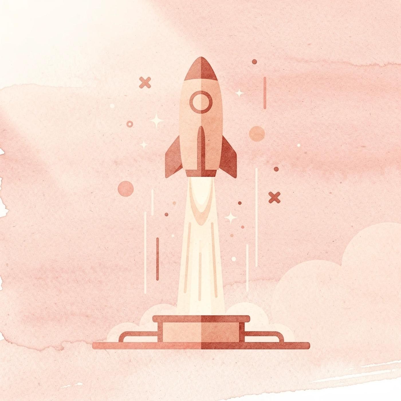 Scene of a product launching upward, representing startup product development