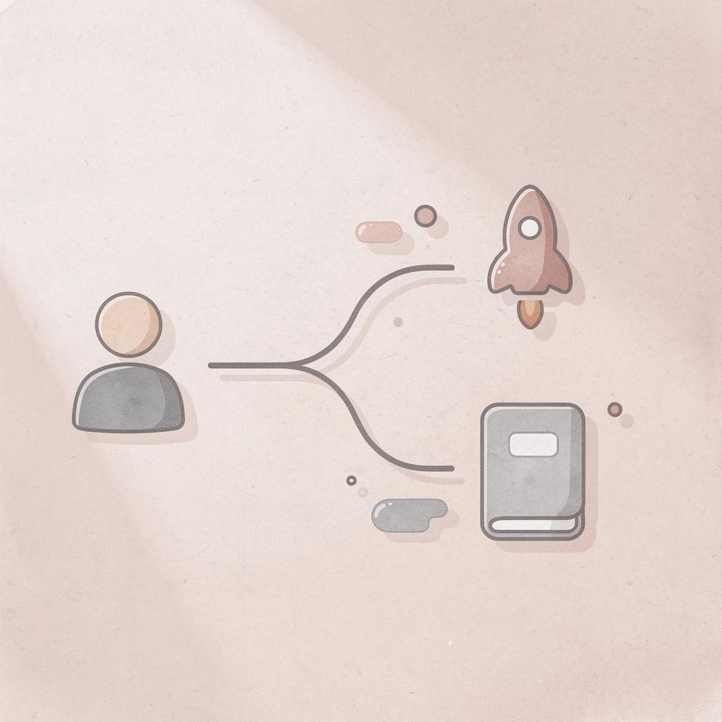 Code icon splitting into two paths representing the gap between code generation and business needs