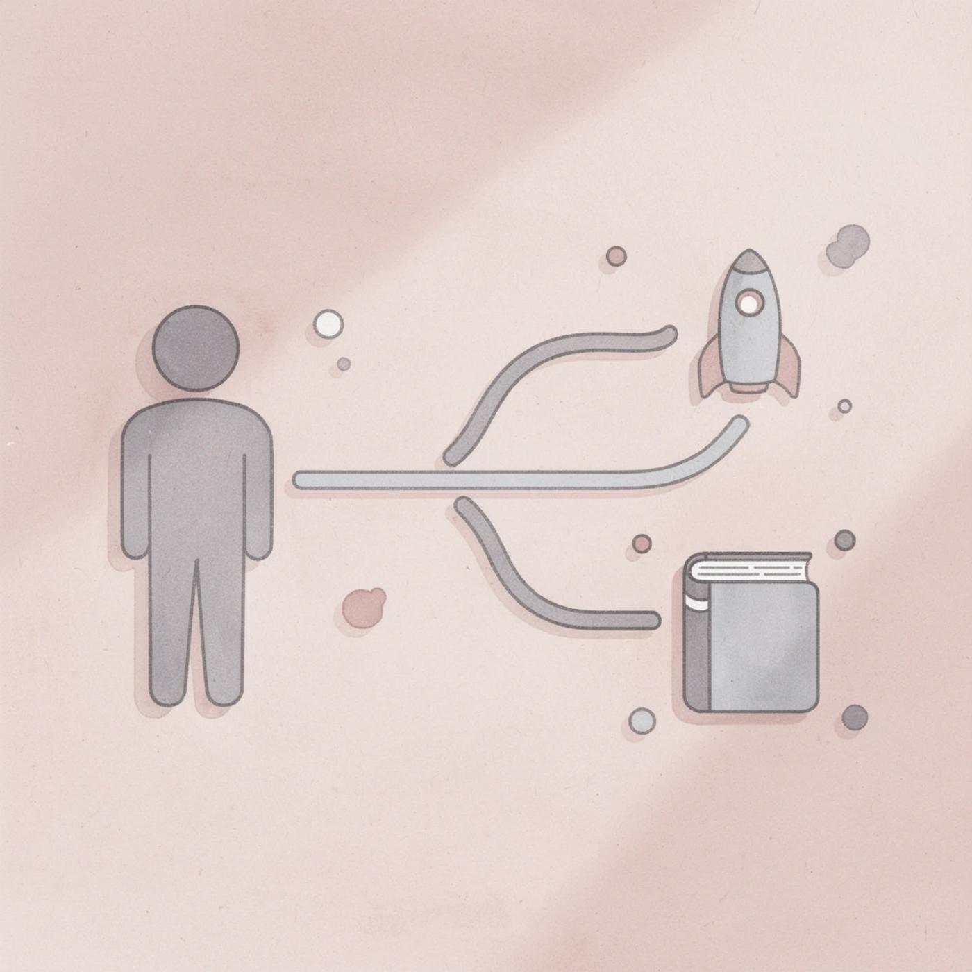 Code icon splitting into two paths representing coding vs no-code alternatives