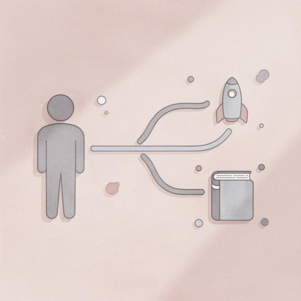 Code icon splitting into two paths representing coding vs no-code alternatives