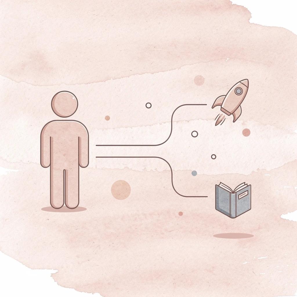 Lightbulb icon splitting into two paths representing different approaches to AI coding