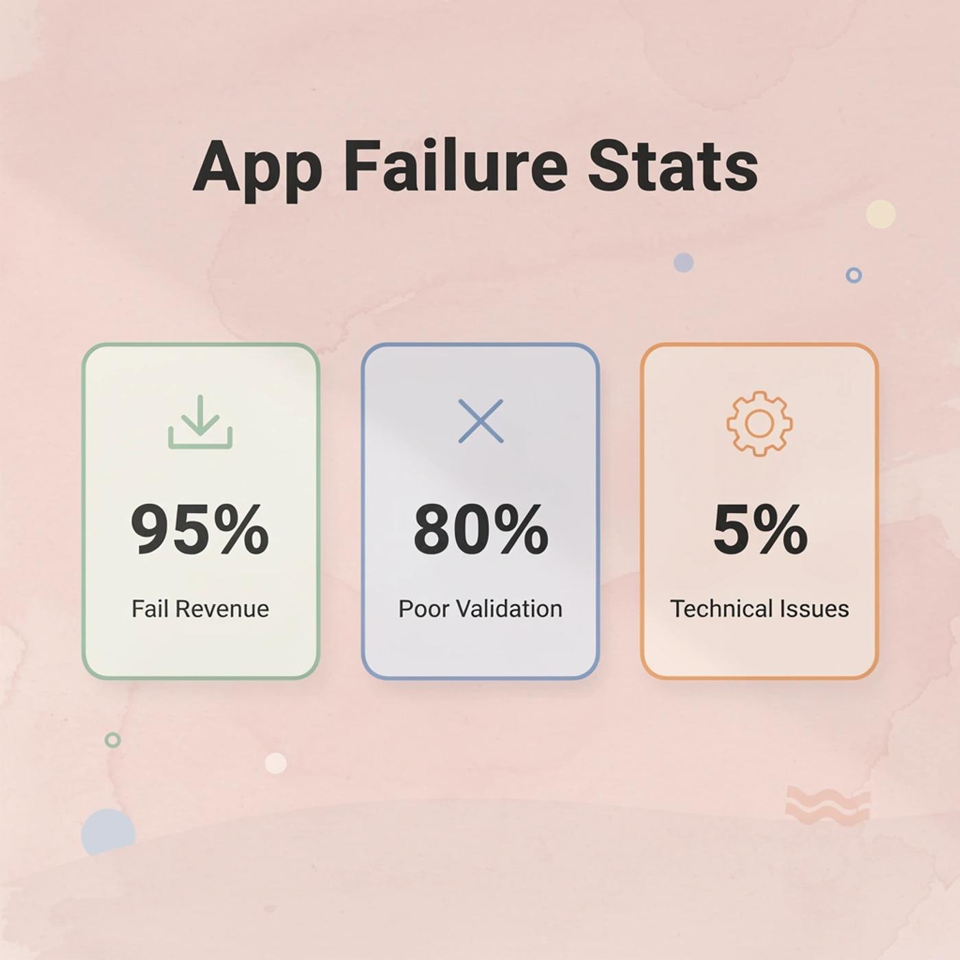 Statistics showing app failure rates and causes