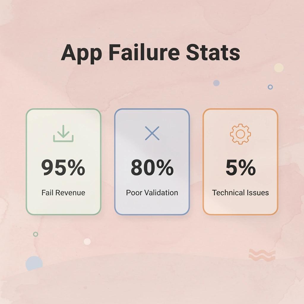 Statistics showing app failure rates and causes