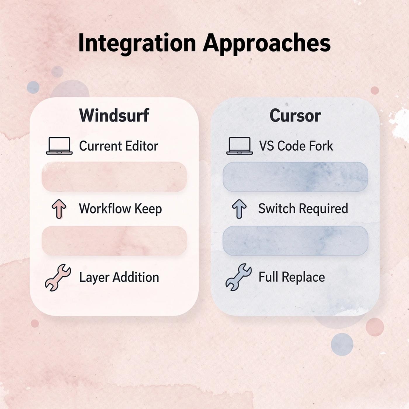 Comparison of Windsurf vs Cursor integration approaches