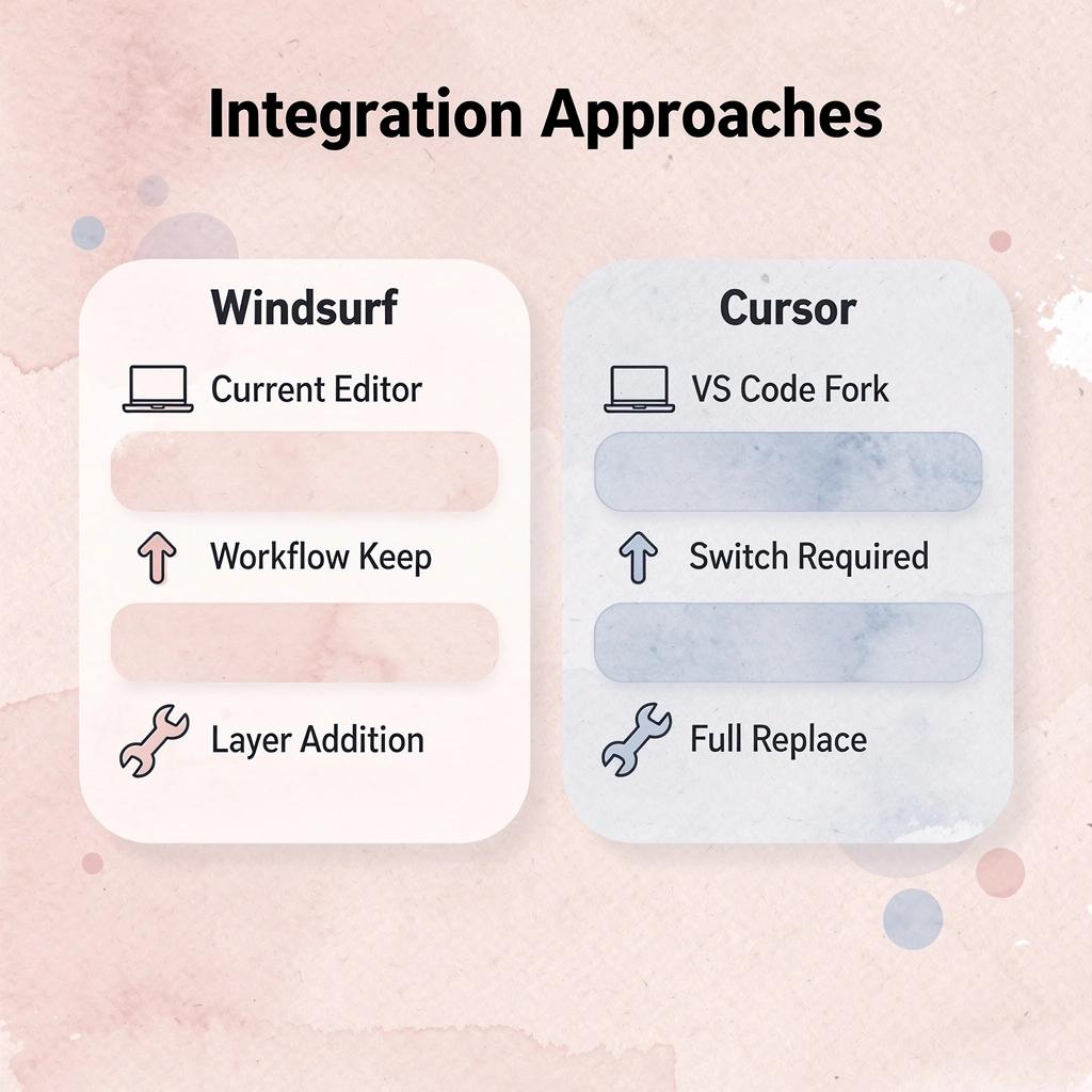 Comparison of Windsurf vs Cursor integration approaches