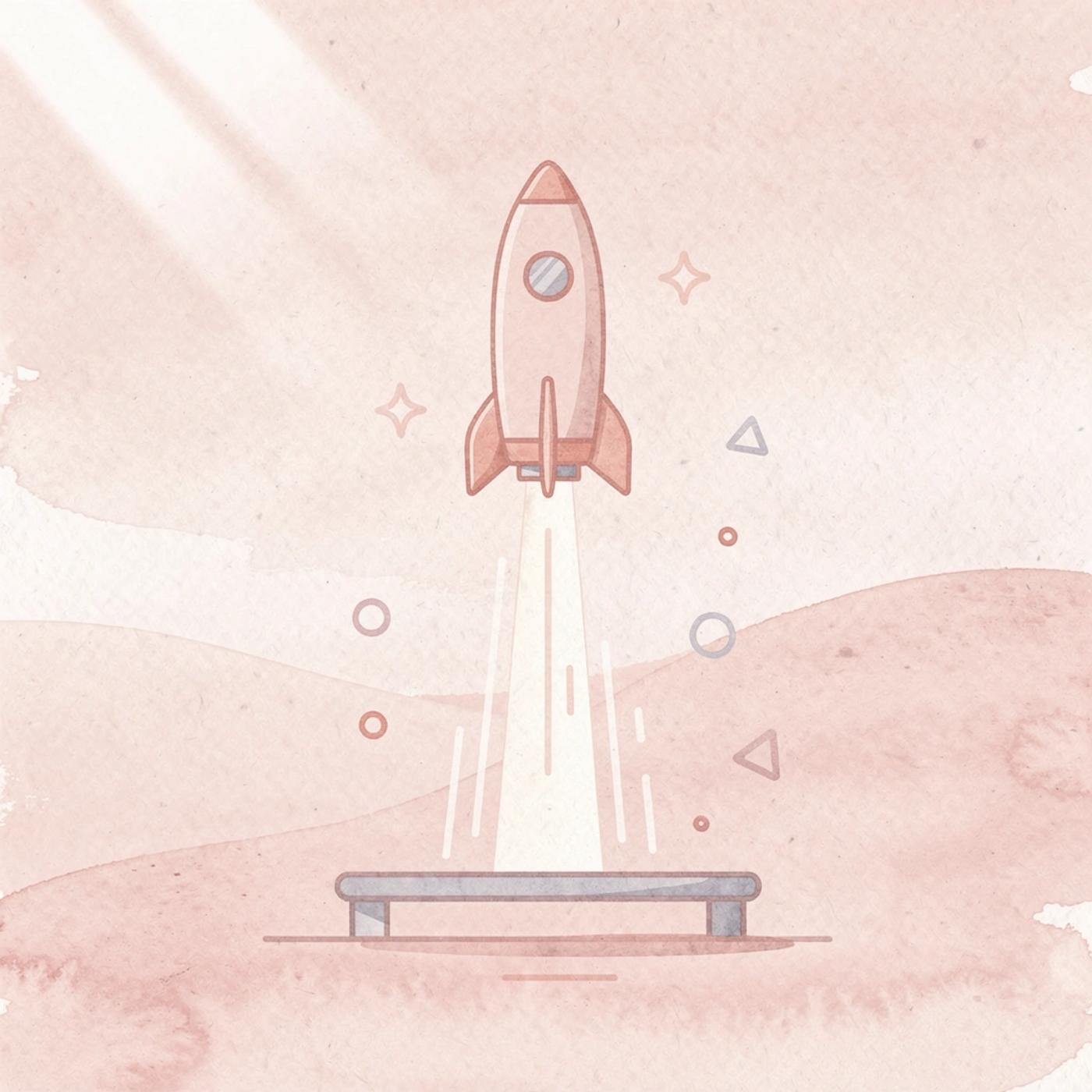 Scene of a product launching upward, symbolizing a solo founder taking the leap to start their business