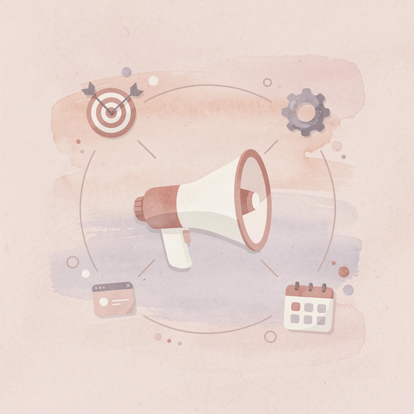 Icon hub showing a founder at the center surrounded by marketing, acquisition, operations, planning, and execution