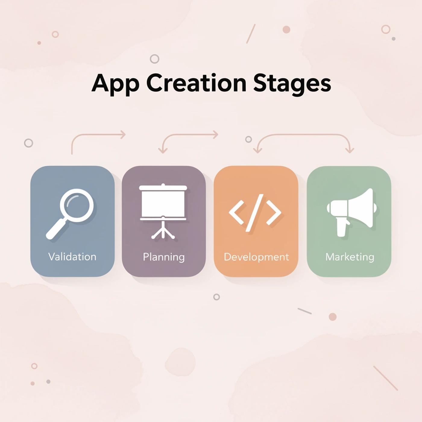 Process flow showing four app creation stages