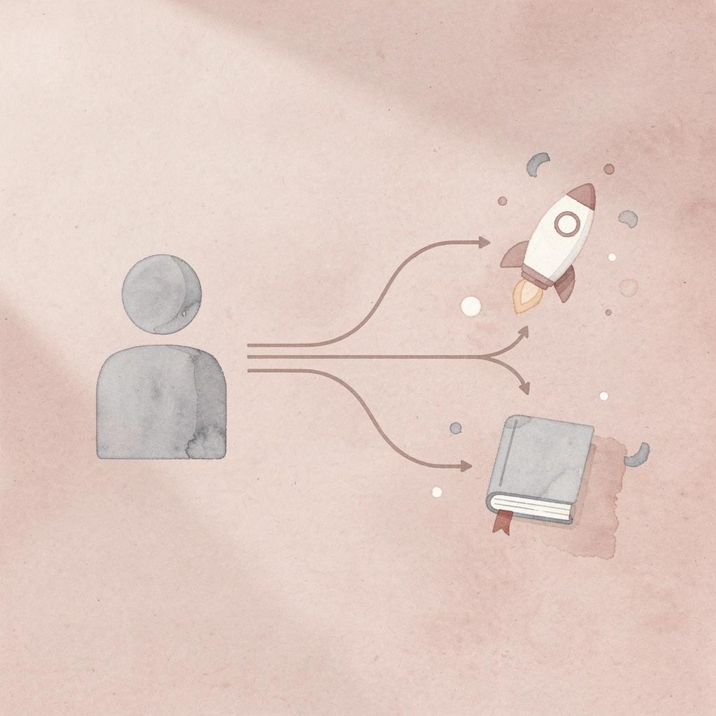 Business briefcase splitting into multiple paths representing operational challenges