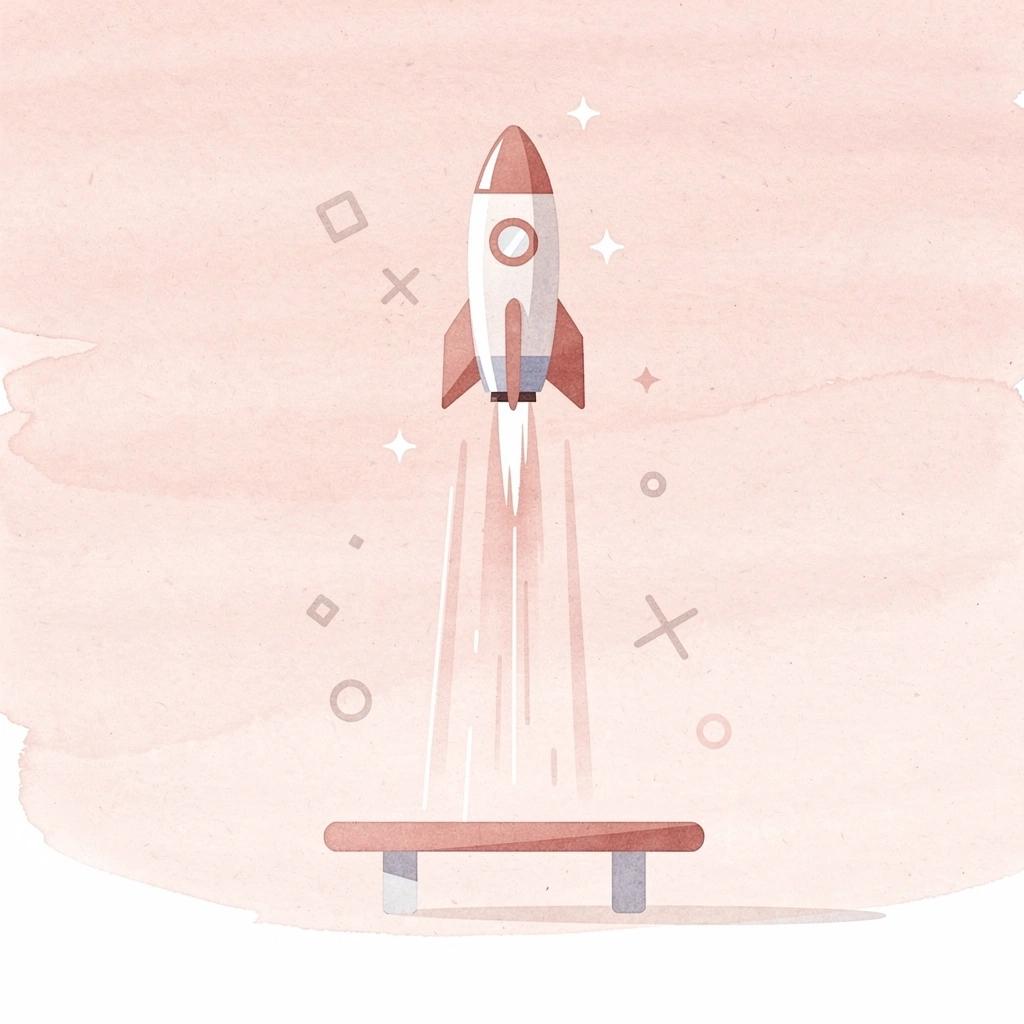 Rocket launching upward representing rapid business progress
