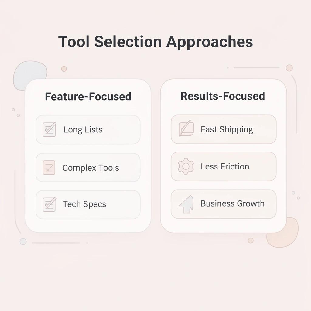 Comparison table showing feature-focused versus results-focused approaches