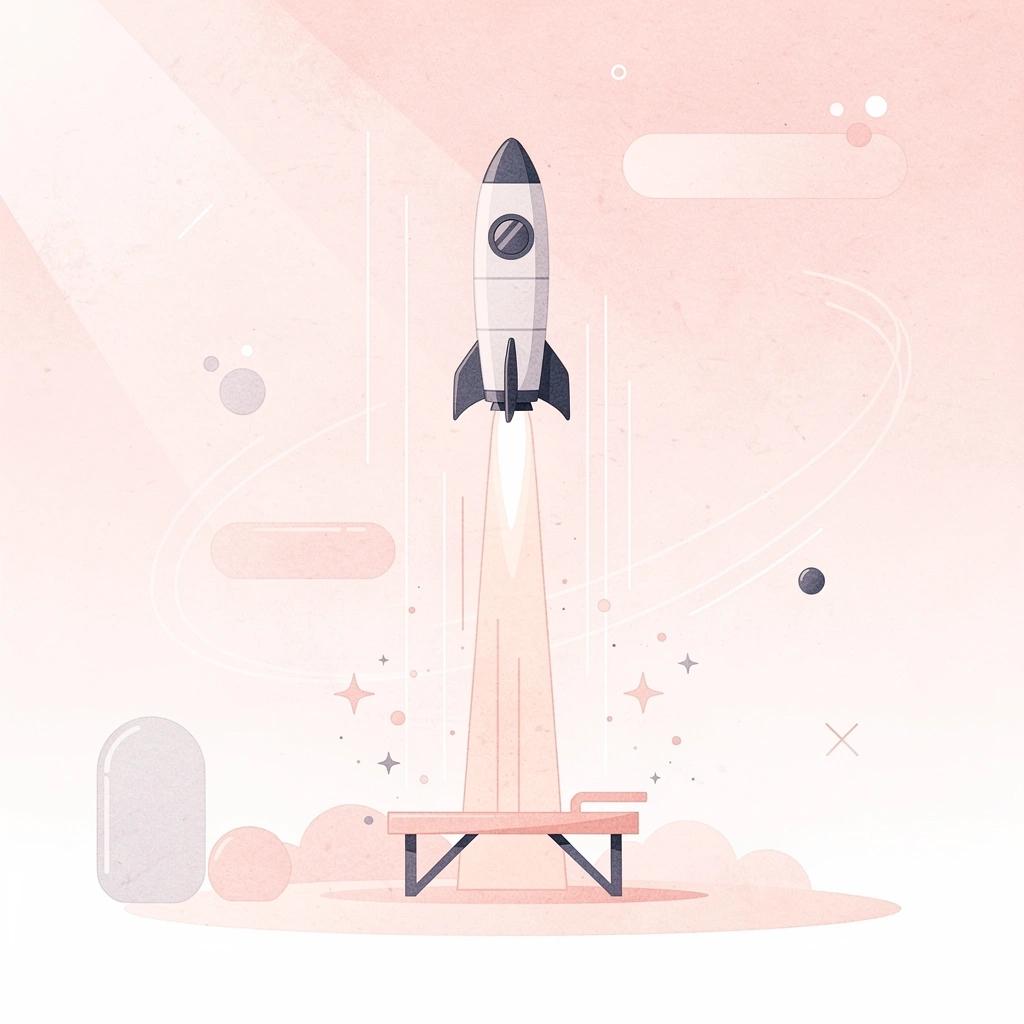 Scene of a product launching upward, representing the leap from building to shipping