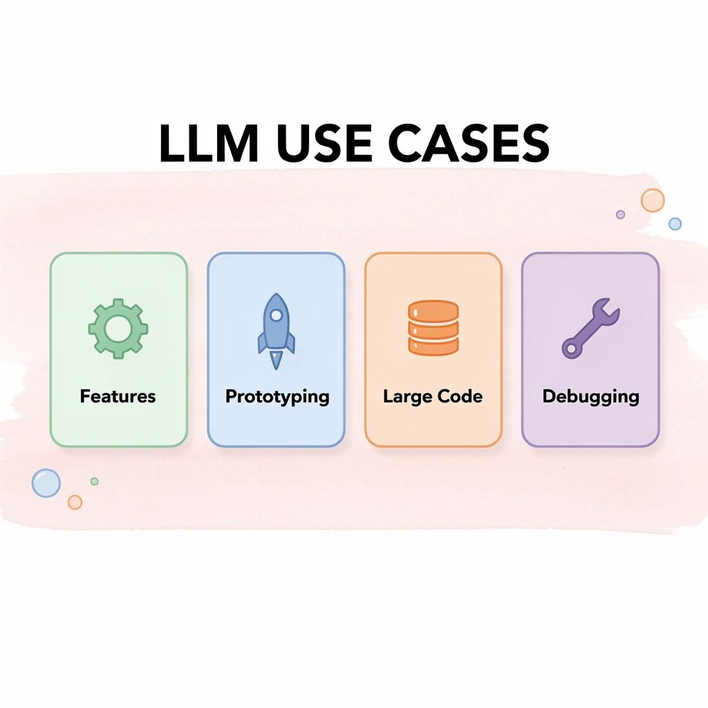 Infographic showing different LLM coding use cases