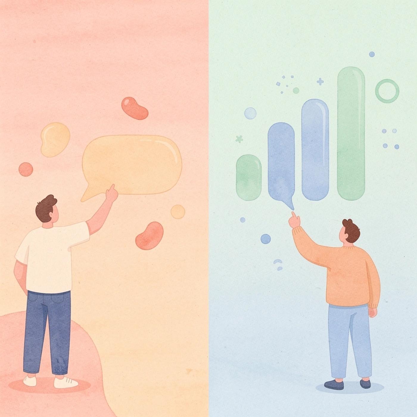 Split scene showing a developer coding alone versus an entrepreneur talking to customers