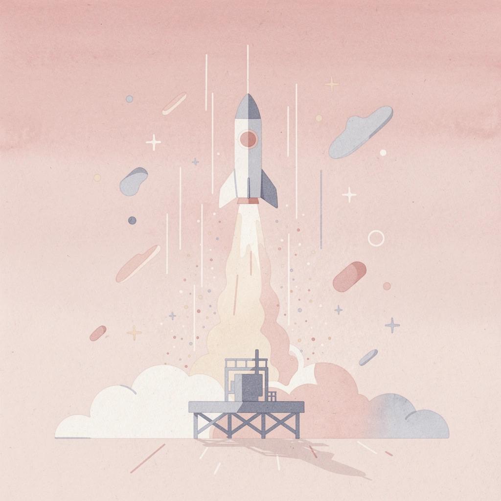 Rocket launching upward representing starting a business now