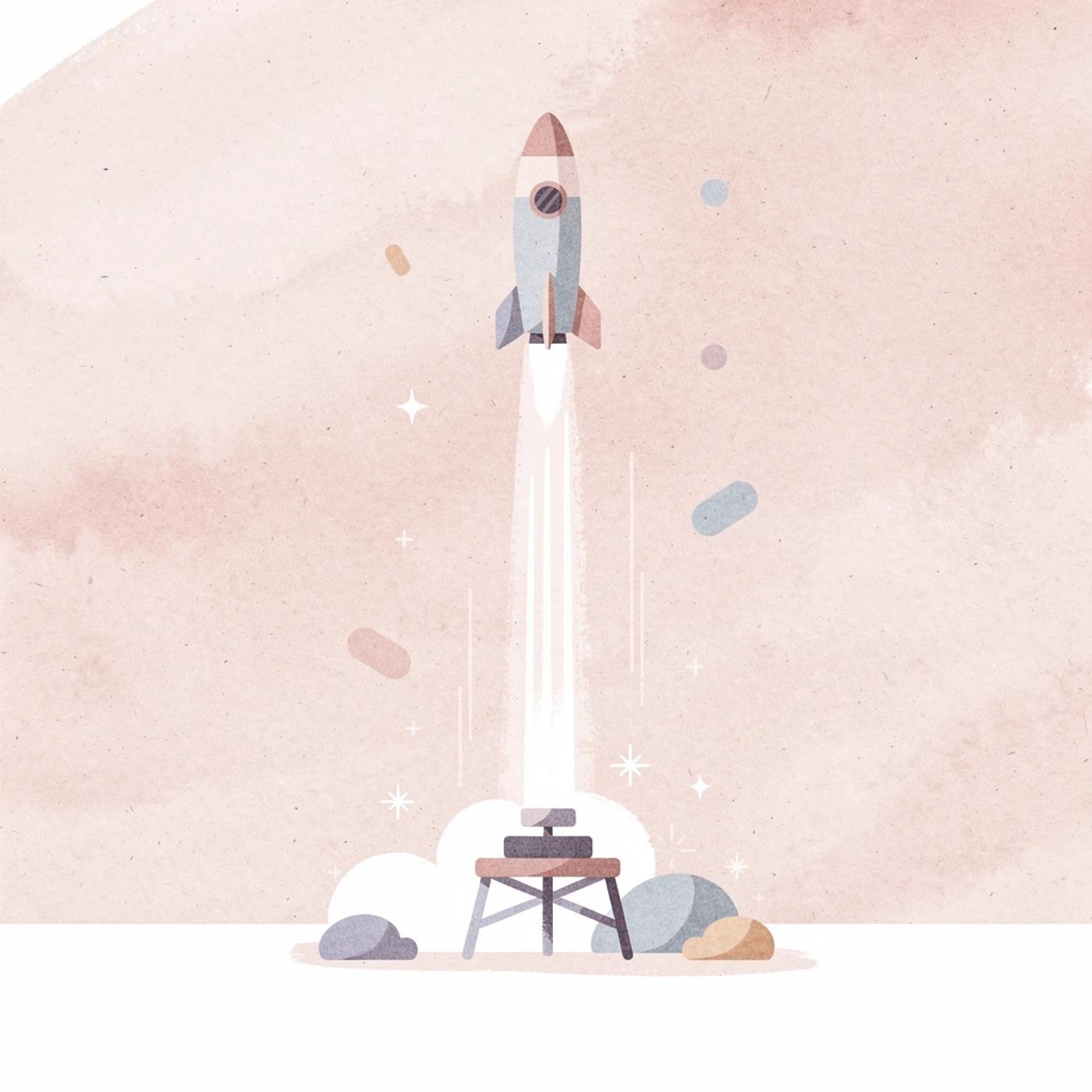 Rocket launching from platform representing quick app development