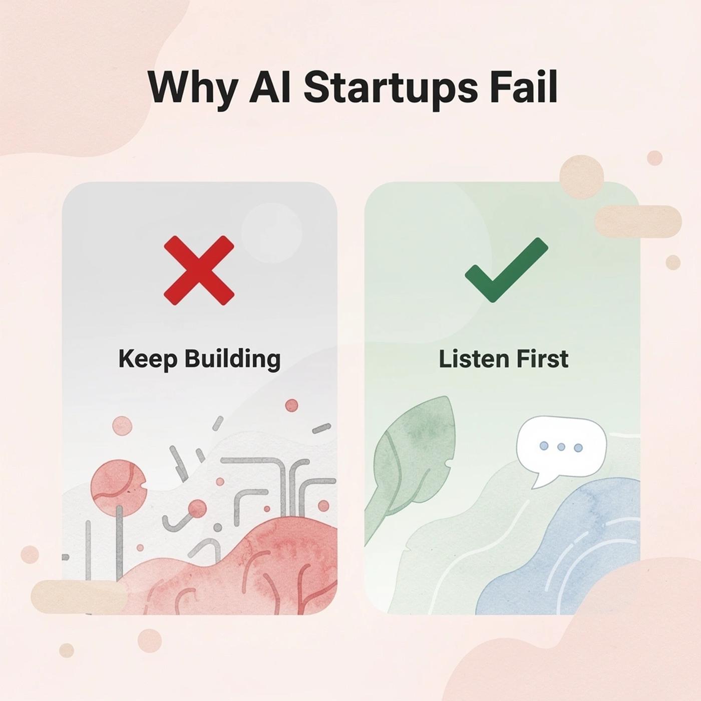 Before and after infographic showing the shift from over-building to listening to users