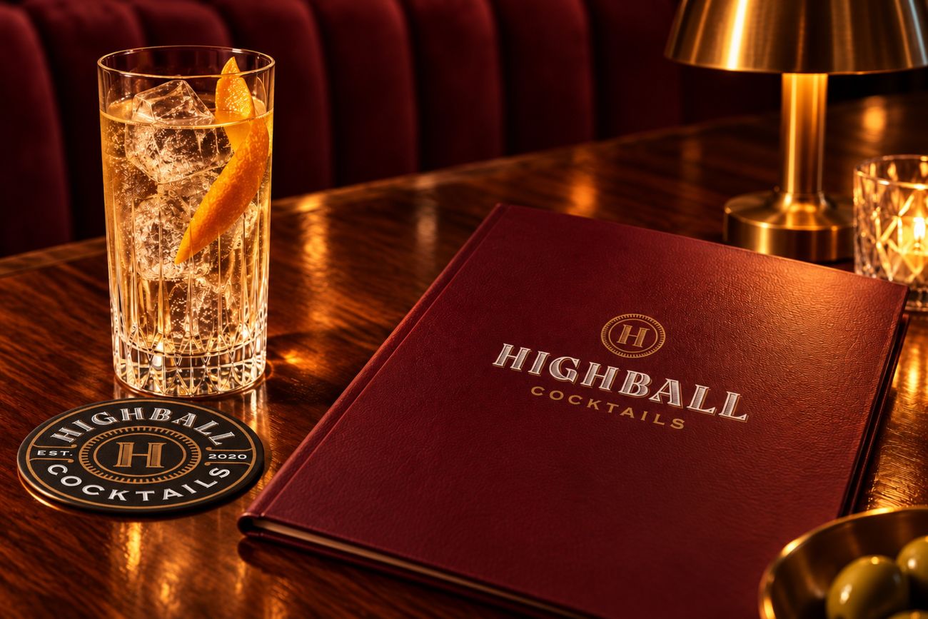 Highball Cocktail Bar: cocktail service and coaster