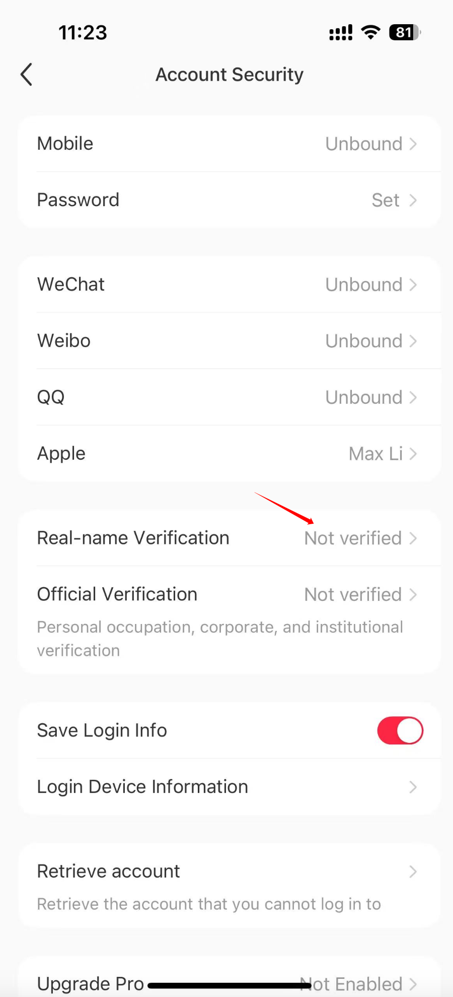 Account Security page