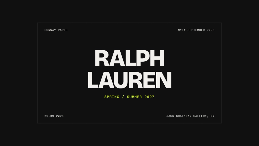 Ralph Lauren Spring/Summer 2027 — NYFW September 2026 title card: show date September 9, 2026, Jack Shainman Gallery, New York.