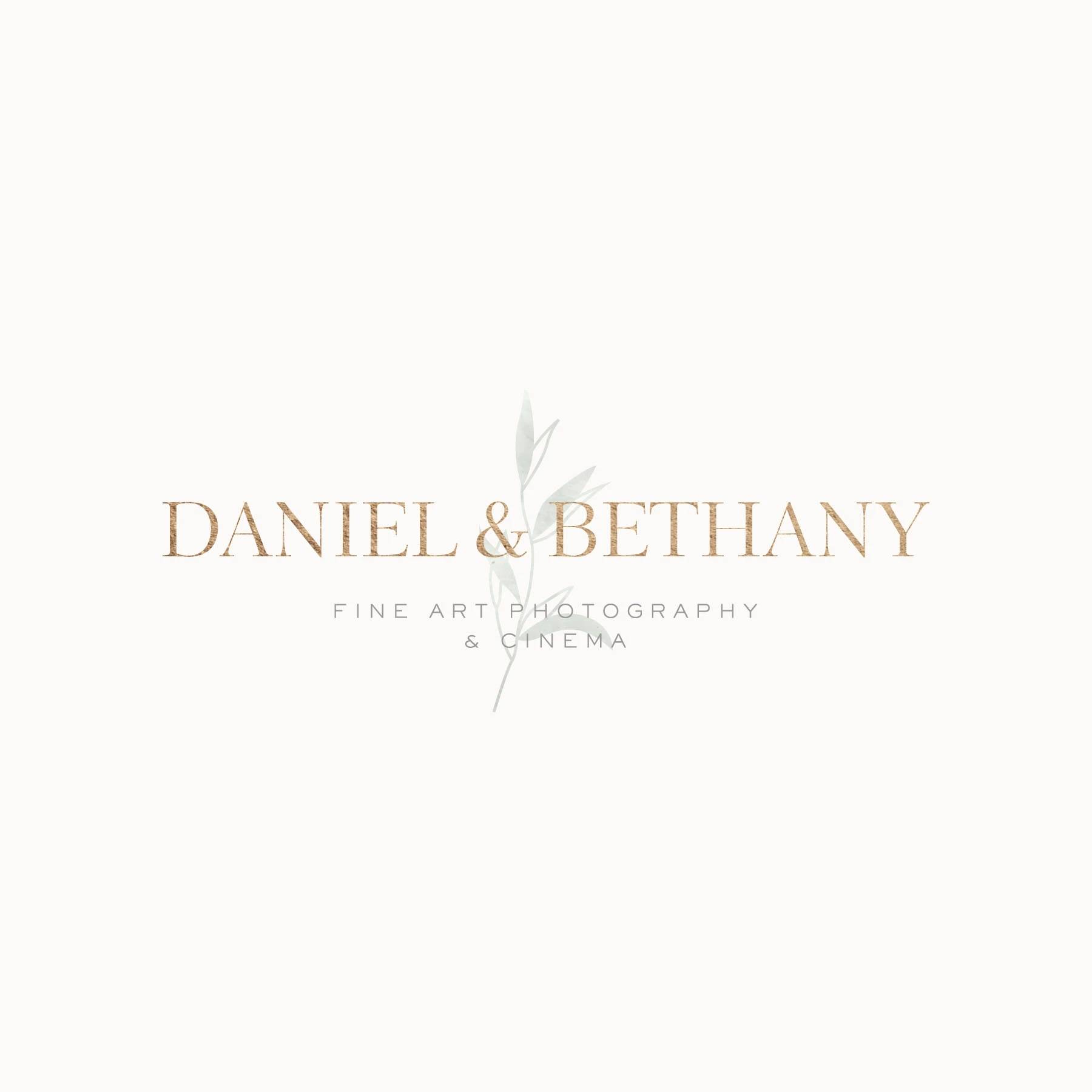 Daniel and Bethany fine art photography wordmark with a delicate botanical monogram on cream.