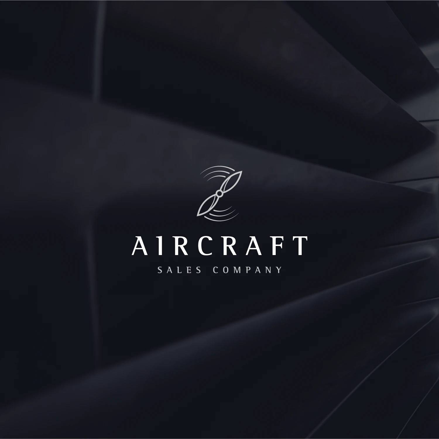 Aircraft Sales Company wing emblem and serif wordmark over a dark aircraft photograph.