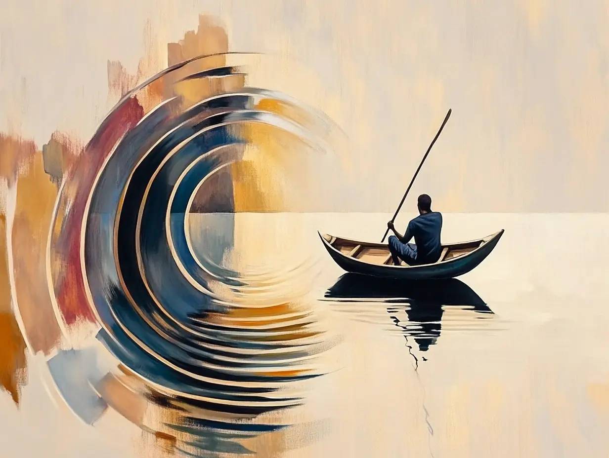 Drifting boat on calm water, representing a brand struggling to attract new clients.