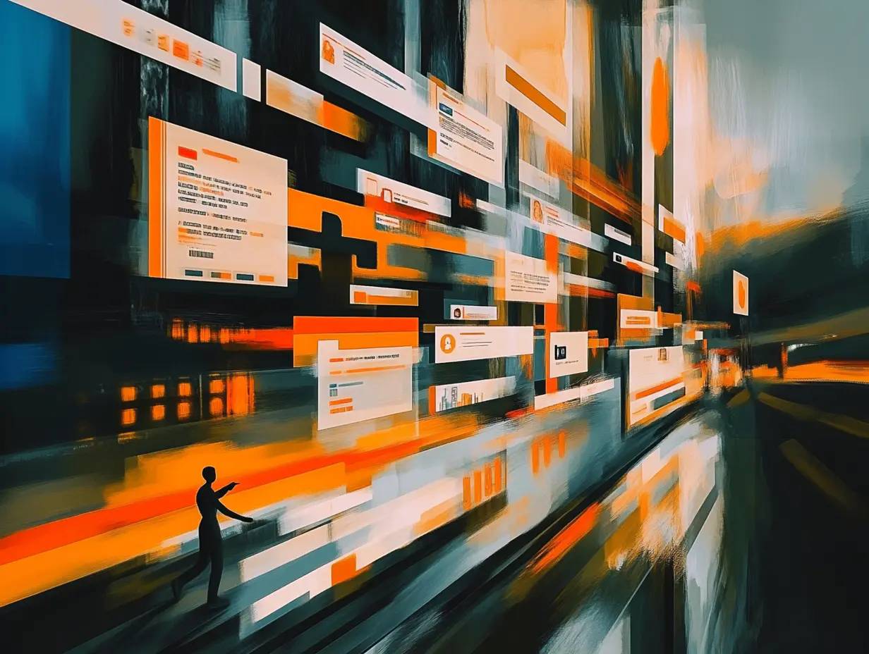 Website user flow diagram overlaid on a blurred image of a person using a tablet, representing a conversion-focused design.