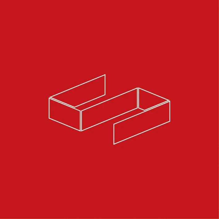 White geometric Cristiane Schmitz Engineering monogram construction on a red background.