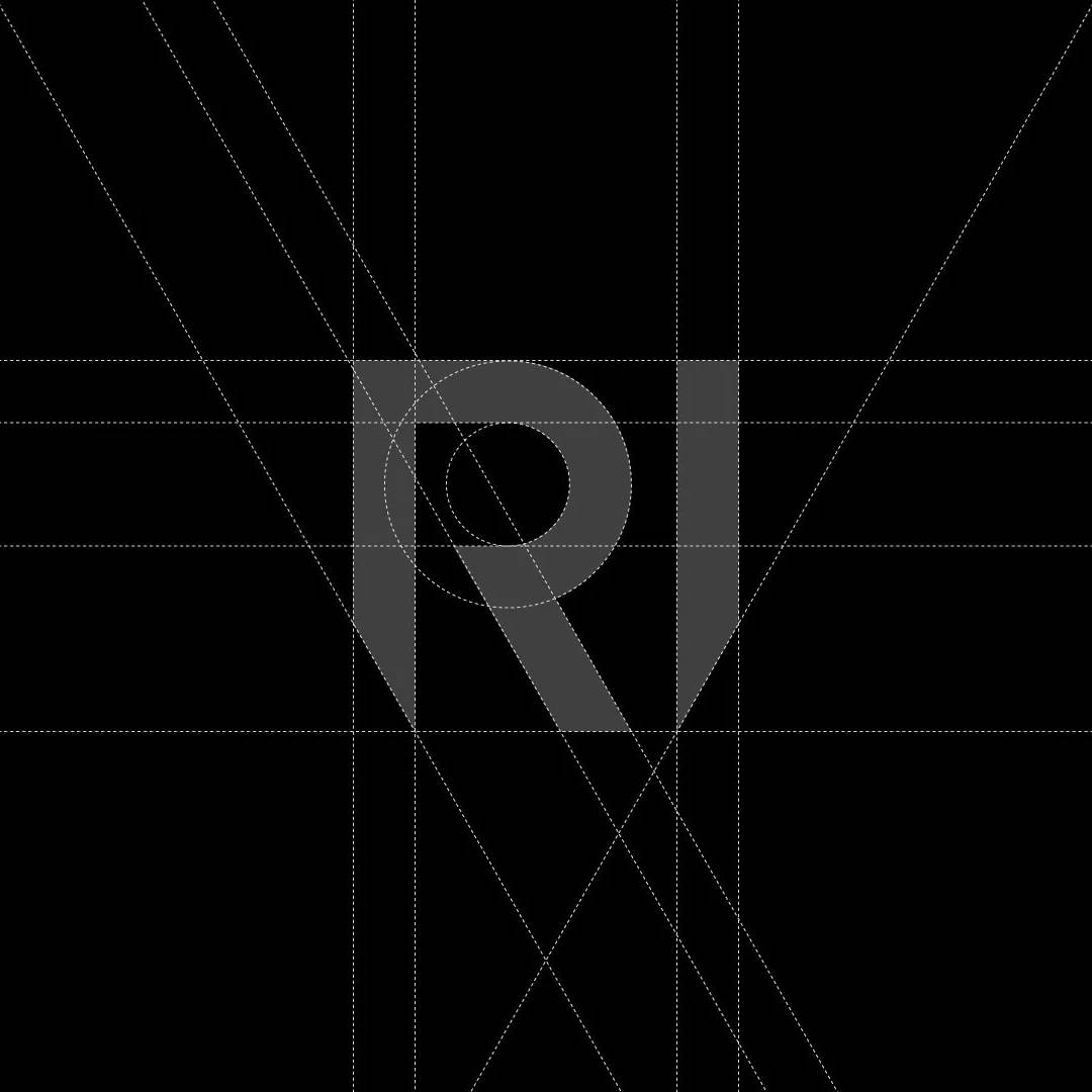 RotaInox RI monogram construction grid in gray over black.