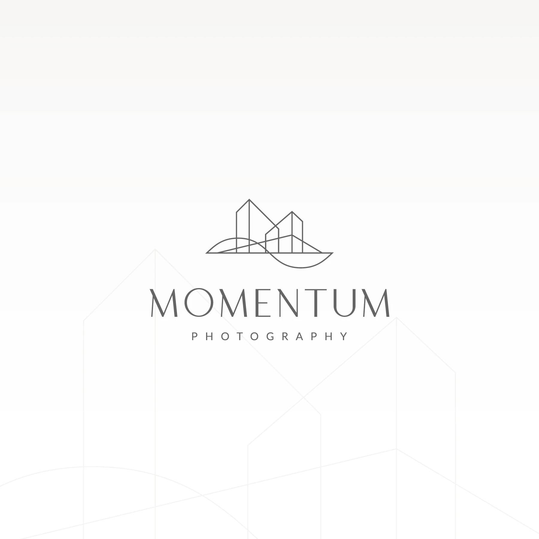 Momentum Photography architectural line emblem and wordmark on a white brand board.
