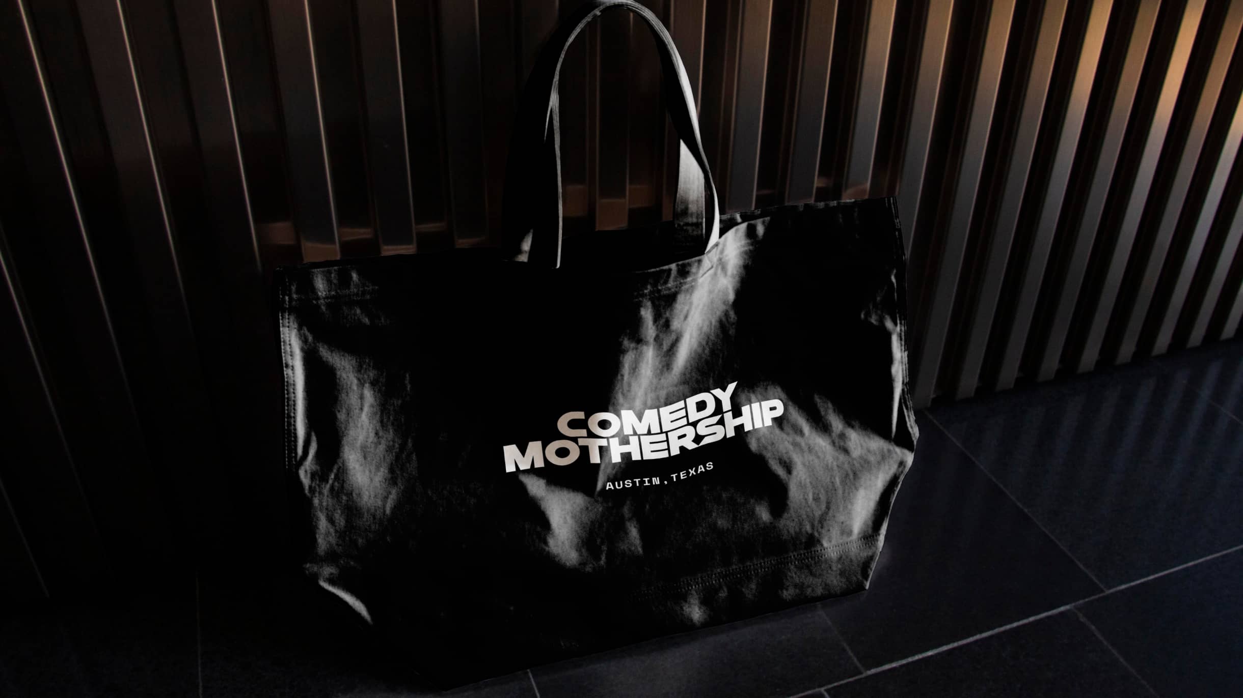 Tote bag with Comedy Mothership logo
