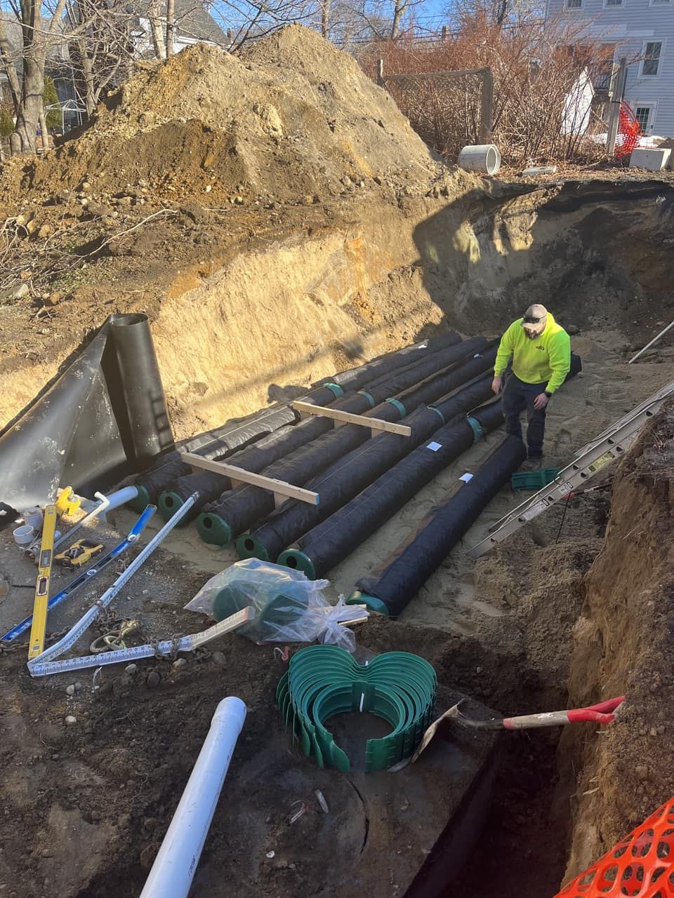 Presby septic system under construction on a Plymouth County installation Legacy Excavation is a Title 5 excavation contractor that provides septic system installation across Plymouth County, MA
