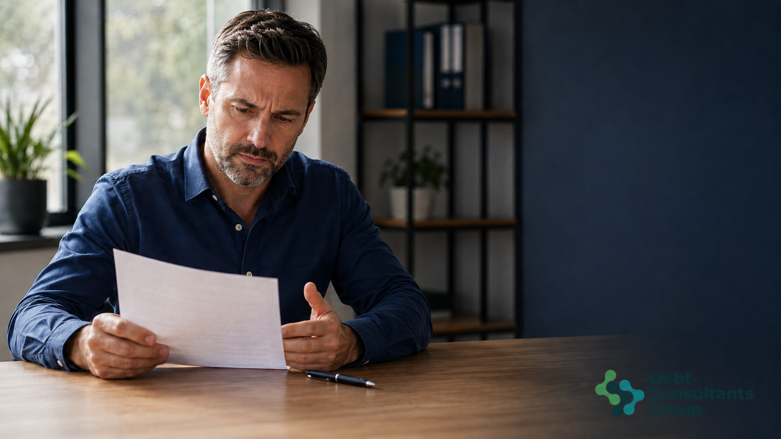 Business owner reviewing financial documents, merchant cash advances, while transitioning from merchant cash advance financial stress toward stability with strategic financial pathways and business growth indicators.