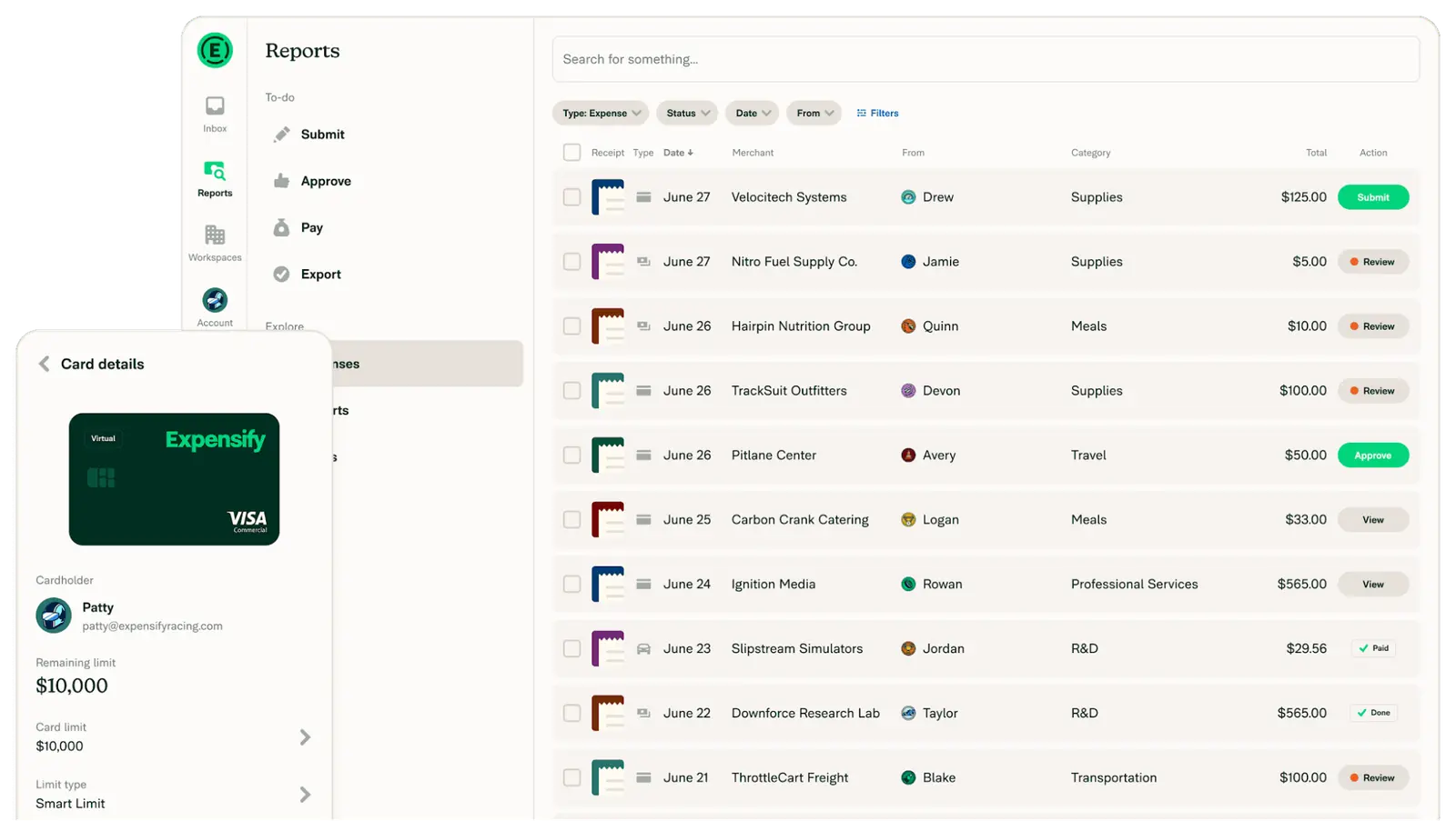 Expensify expense tracking