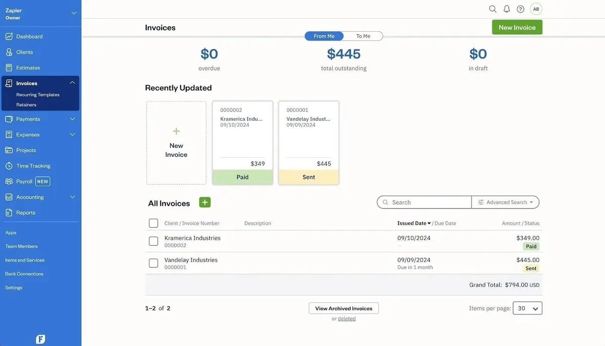 FreshBooks dashboard — invoicing and time tracking software for freelancers