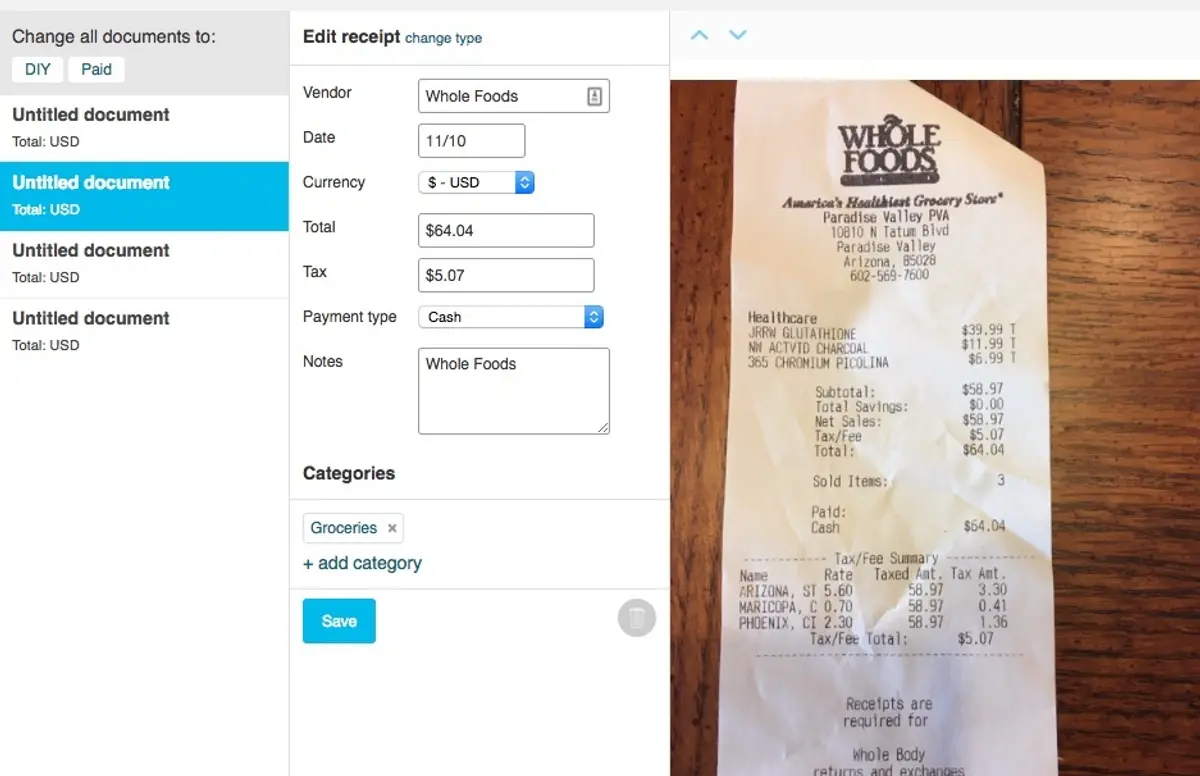 Shoeboxed receipt scanning