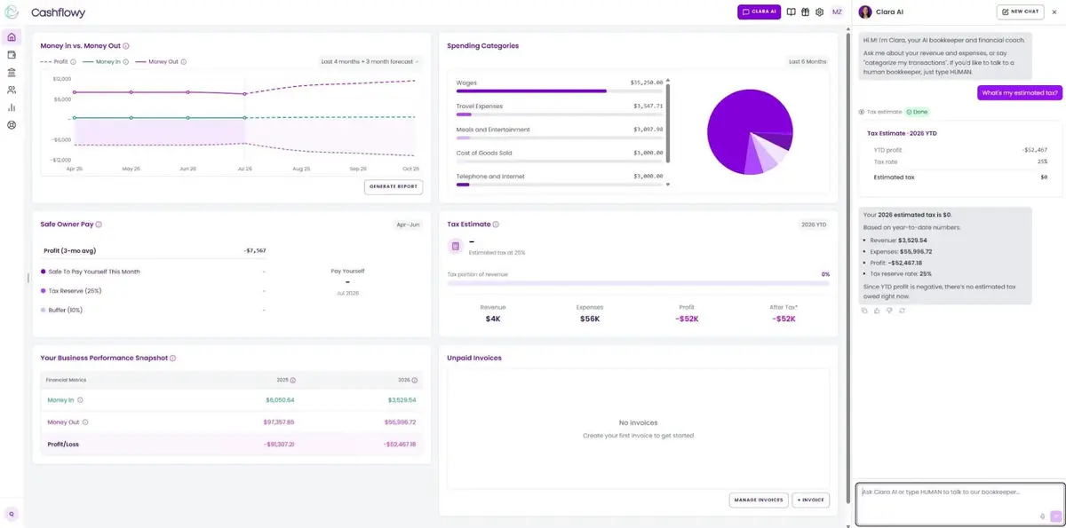 Cashflowy showing real estate agent tax deductions set-aside recommendation