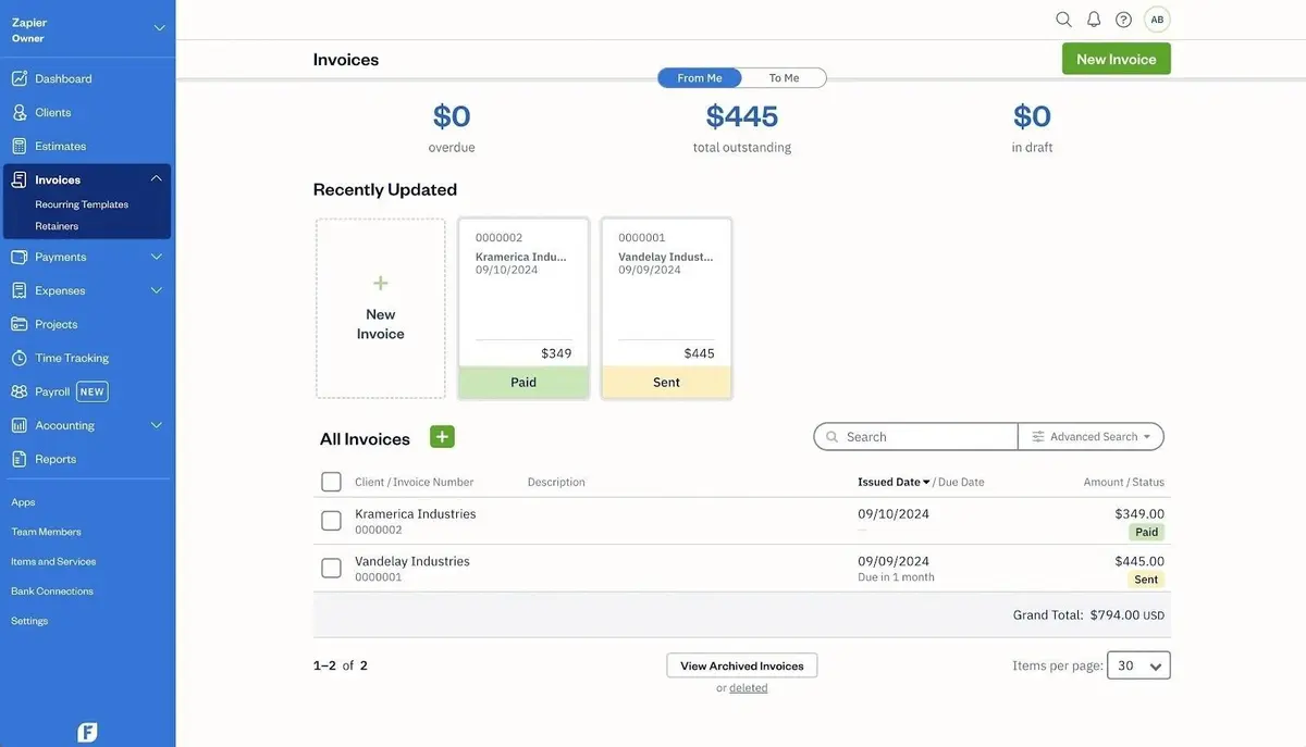 FreshBooks dashboard — invoicing and time tracking software for freelancers